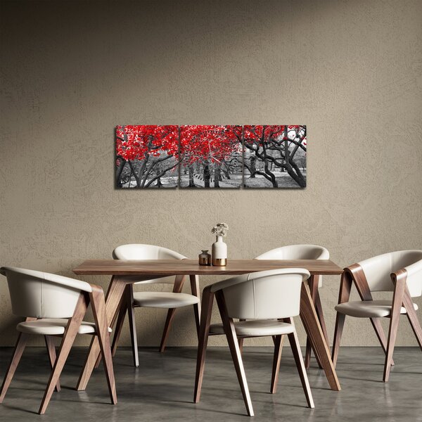 Kép - vörös fák,Central Park, New York (órával) (90x30 cm)