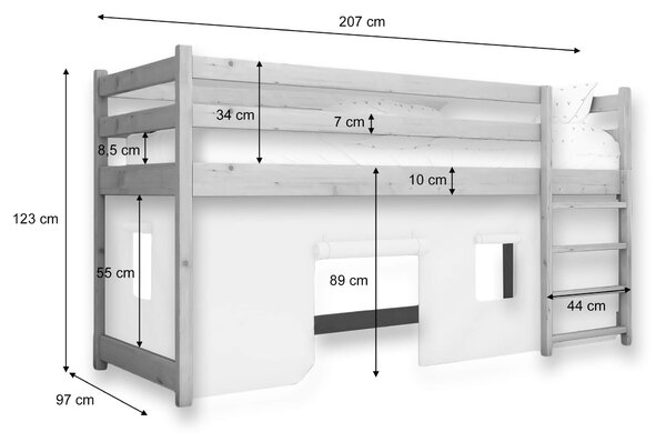 Wilsondo BUNKIE tömör fa gyerek galériaágy 90x200 - fehér