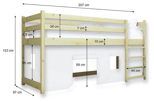 Wilsondo BUNKIE tömör fa gyerek galériaágy 90x200 - borovi
