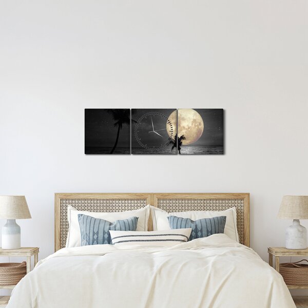 Kép - A strand a telihold alatt szürke tónusokkal (órával) (90x30 cm)
