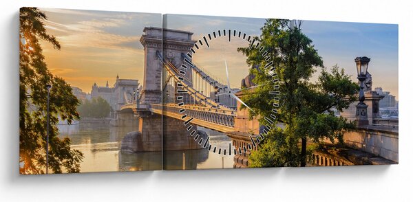 Kép - Híd a folyón, Budapest, Magyarország (órával) (90x30 cm)