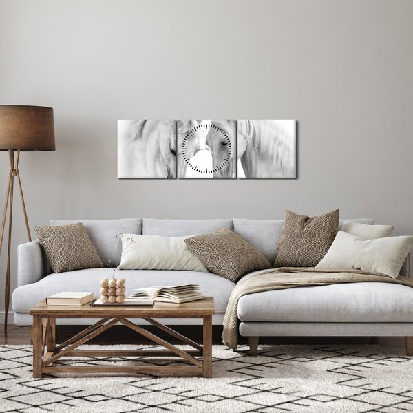 Fehér lovak képe (órával) (90x30 cm)