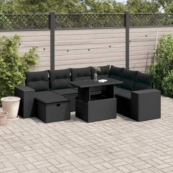 VidaXL Polyrattan Kerti Ülőgarnitúra - 8 részes - Fekete