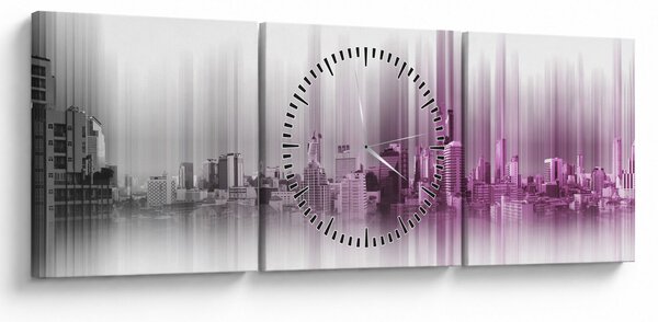 Kép - Panoráma a városra, rózsaszín-szürke (órával) (90x30 cm)