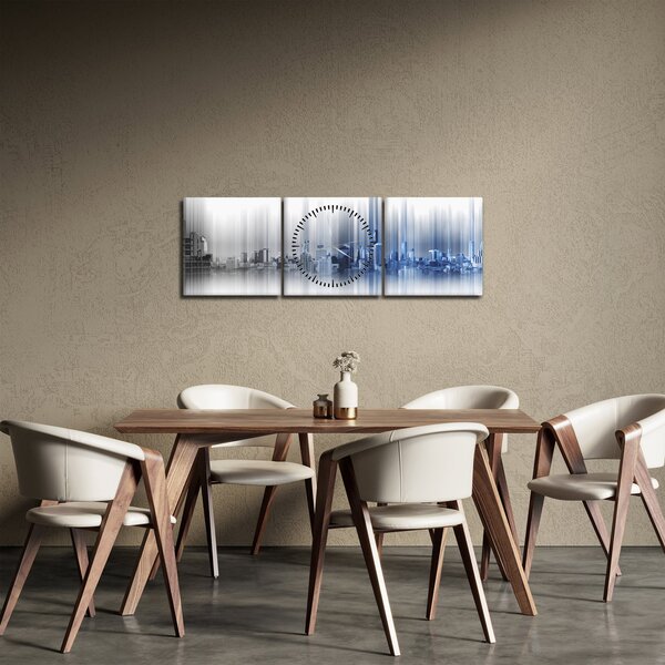 Kép - Panoráma a városra, kék-szürke (órával) (90x30 cm)