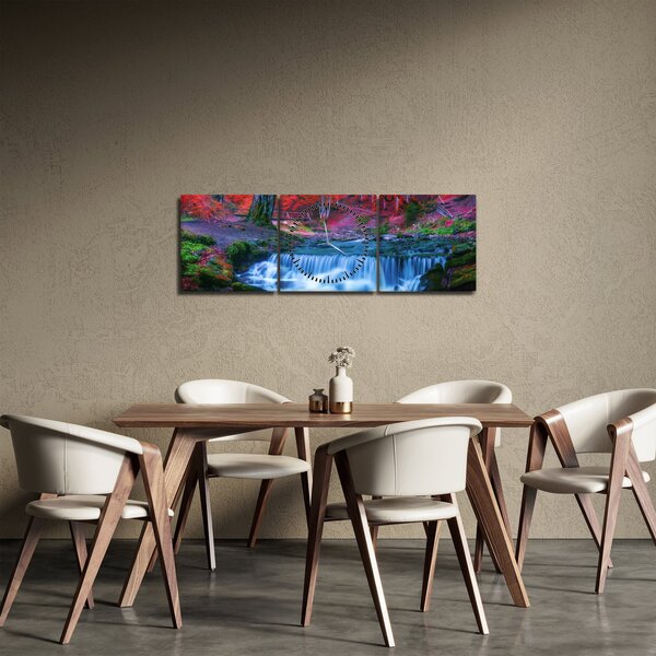 Kép Vízesés egy vörös erdőben (órával) (90x30 cm)