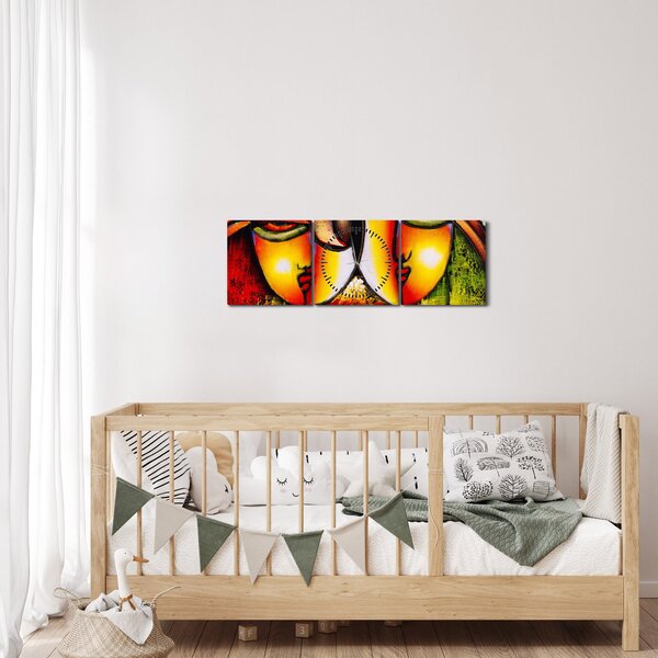 Kép - olajfestmény, absztrakt arcok (órával) (90x30 cm)