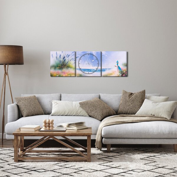 Kép - romantikus tengerpart, olajfestmény (órával) (90x30 cm)