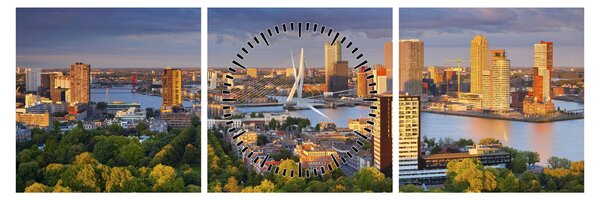 Kép - panoráma Rotterdam, Hollandia (órával) (90x30 cm)