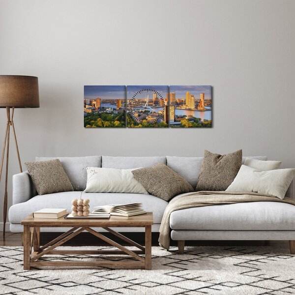 Kép - panoráma Rotterdam, Hollandia (órával) (90x30 cm)