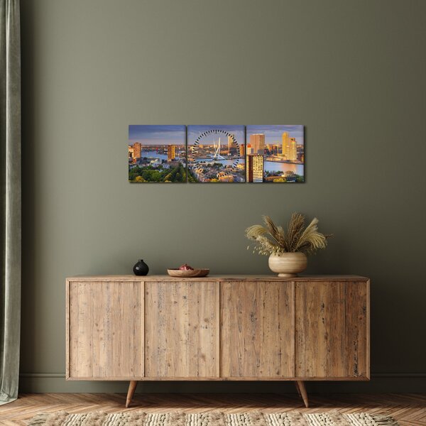 Kép - panoráma Rotterdam, Hollandia (órával) (90x30 cm)