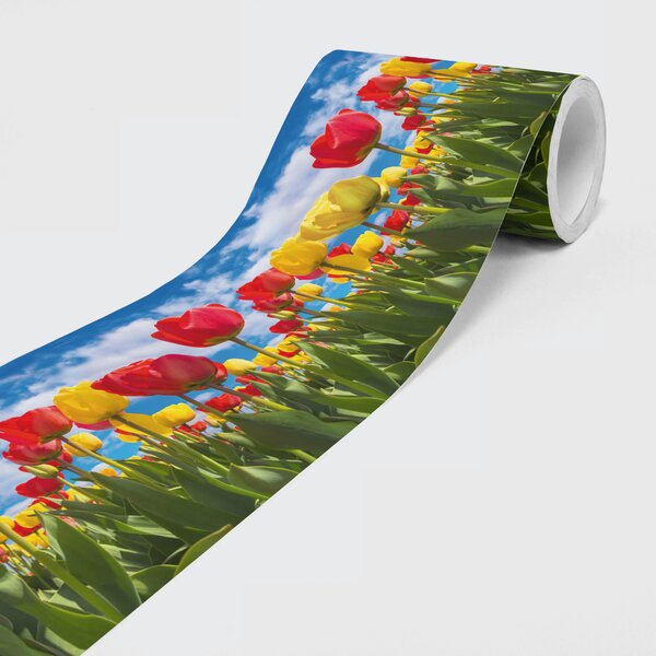 Nem szőtt öntapadós bordűr tulipánok és égbolt minta 15 cm x 5 m