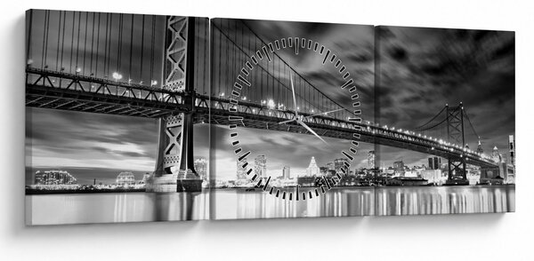 Kép - Benjamin Franklin híd, Philadelphia, fekete-fehér (órával) (90x30 cm)