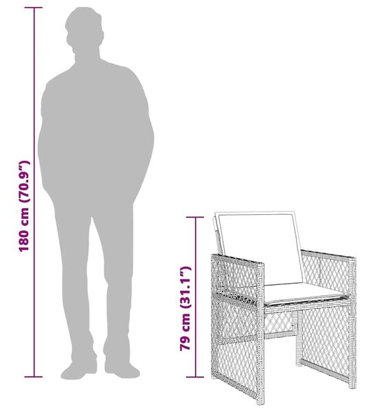 VidaXL 15 darabos kerti bútorgarnitúra párnákkal, barna, PE rattan