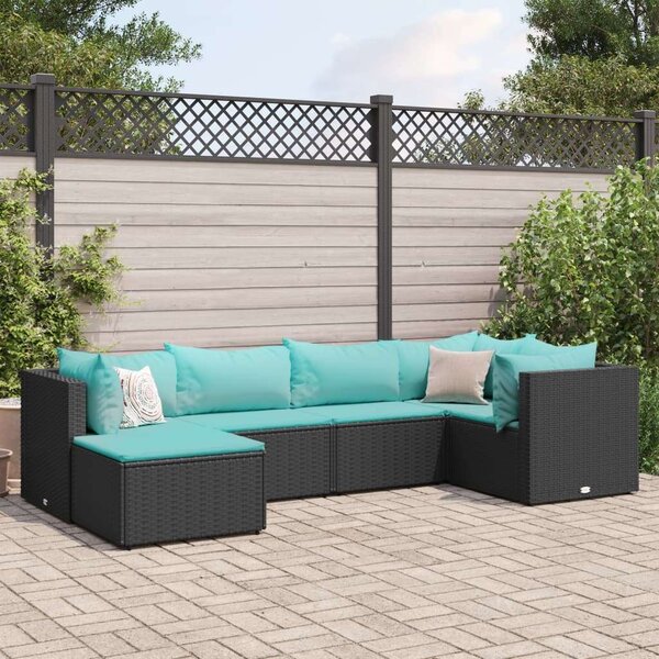 Polyrattan Kerti Ülőgarnitúra - 6 részes - Fekete