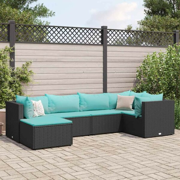 Polyrattan Kerti Ülőgarnitúra - 6 részes - Fekete