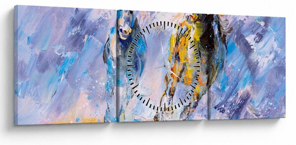 Futó lovak képe, olajfestmény (órával) (90x30 cm)