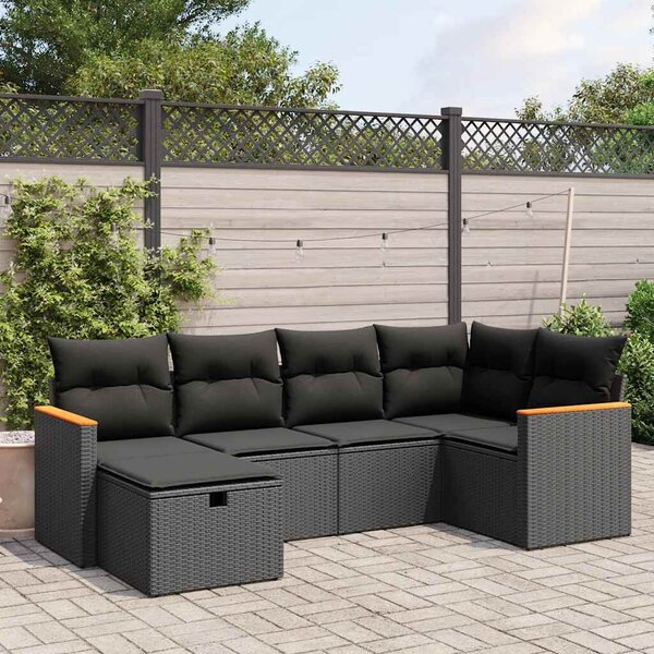 VidaXL Polyrattan Kerti Ülőgarnitúra - 6 részes - Fekete