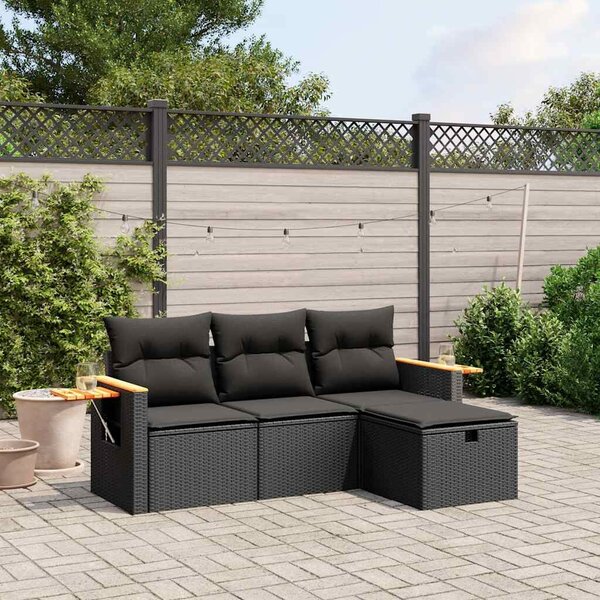 Polyrattan Kerti Ülőgarnitúra - 4 részes - Fekete