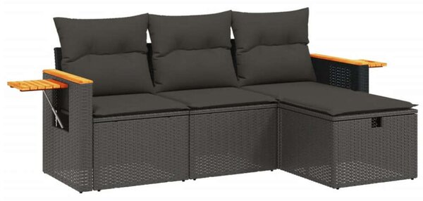 Polyrattan Kerti Ülőgarnitúra - 4 részes - Fekete