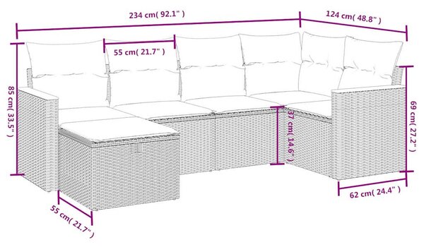 VidaXL Polyrattan Kerti Ülőgarnitúra - 6 részes - Fekete