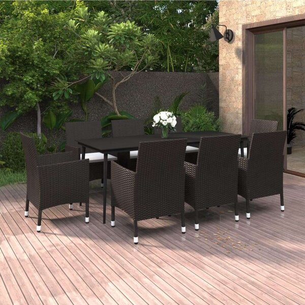 VidaXL 9 részes polyrattan és üveg kerti étkezőgarnitúra párnákkal