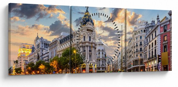 Kép - Calle Gran Vía, Madrid, Spanyolország (órával) (90x30 cm)