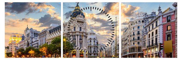 Kép - Calle Gran Vía, Madrid, Spanyolország (órával) (90x30 cm)