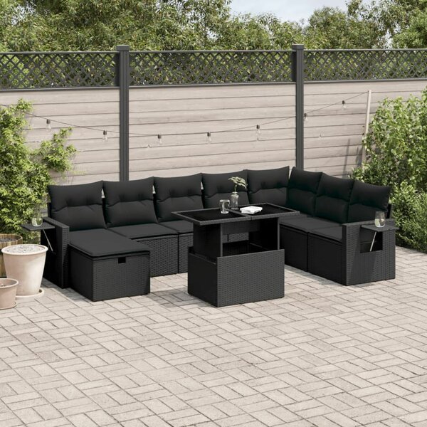 VidaXL Polyrattan Kerti Ülőgarnitúra - 9 részes - Fekete
