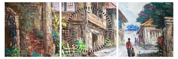 Fülöp-szigeteki falu képe, Ázsia (órával) (90x30 cm)