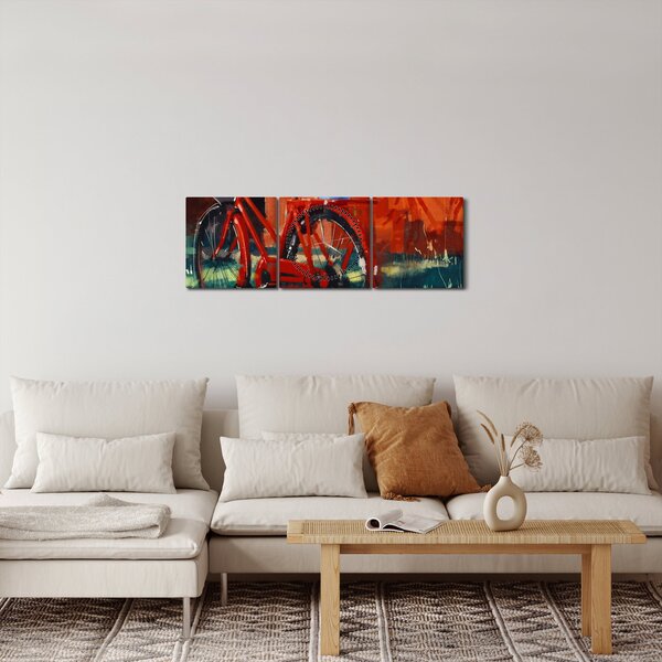 Piros kerék képe, akril festés (órával) (90x30 cm)
