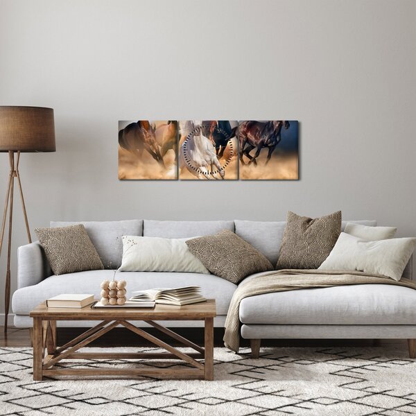 Kép - lovak a sivatagban (órával) (90x30 cm)