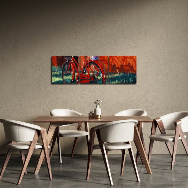 Piros kerék képe, akril festés (órával) (90x30 cm)