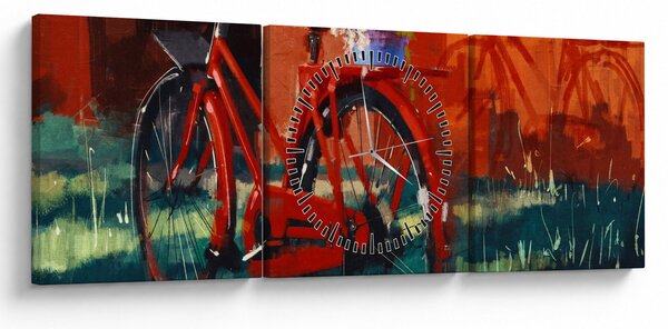 Piros kerék képe, akril festés (órával) (90x30 cm)