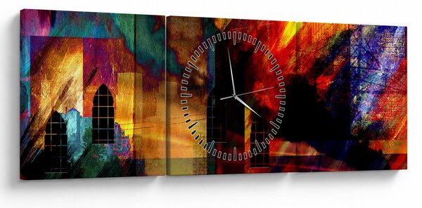 Kép - A város színes absztrakciója (órával) (90x30 cm)