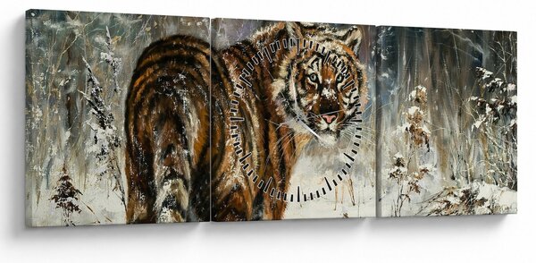 Kép - tigris a havas erdőben, olajfestmény (órával) (90x30 cm)