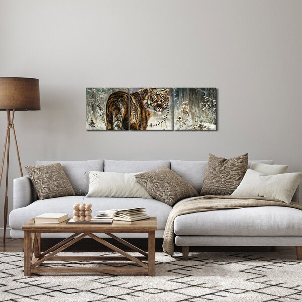Kép - tigris a havas erdőben, olajfestmény (órával) (90x30 cm)