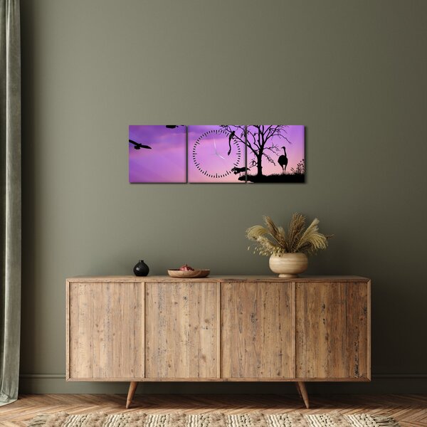 Kép - Állatok sziluettek (órával) (90x30 cm)