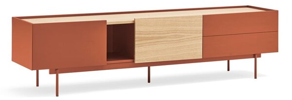 Téglavörös-natúr színű TV-állvány tölgyfa dekorral 180x45 cm Otto – Teulat