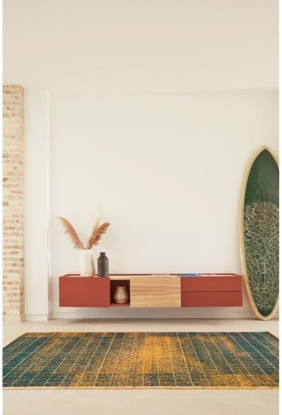 Téglavörös-natúr színű TV-állvány tölgyfa dekorral 180x45 cm Otto – Teulat