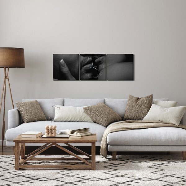 Kép - Csók, fekete-fehér fotó (órával) (90x30 cm)