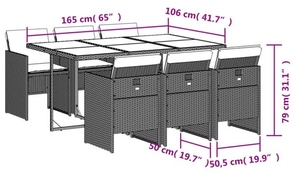 Polyrattan Kerti Étkezőgarnitúra - 7 részes - Szürke