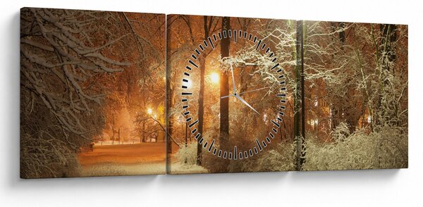 Kép - havas park (órával) (90x30 cm)