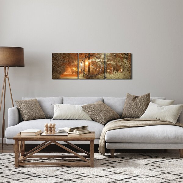 Kép - havas park (órával) (90x30 cm)