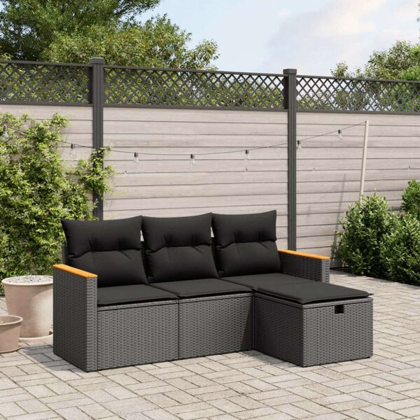 VidaXL Polyrattan Kerti Ülőgarnitúra - 4 részes - Fekete