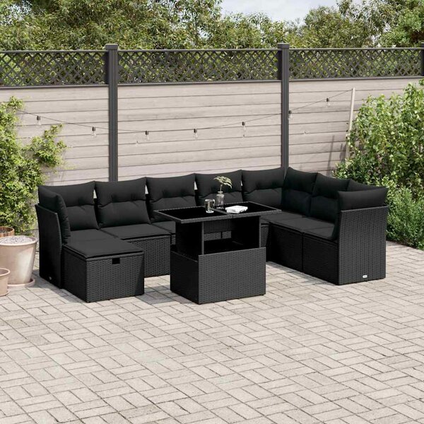 VidaXL Polyrattan Kerti Ülőgarnitúra - 9 részes - Fekete