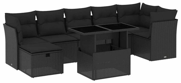 VidaXL 8 részes fekete polyrattan kerti ülőgarnitúra párnákkal