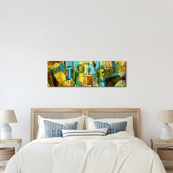 Kép - Építészet, kubista absztrakció (órával) (90x30 cm)