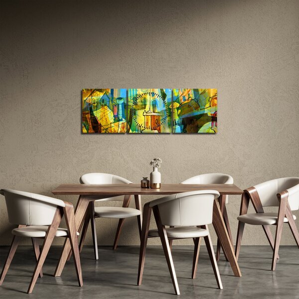 Kép - Építészet, kubista absztrakció (órával) (90x30 cm)