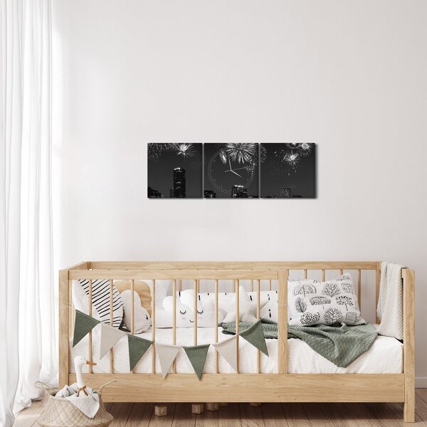 Kép - tűzijáték Miamiban, fekete és fehér (órával) (90x30 cm)